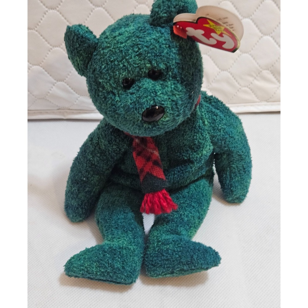 Ty Beanie Babies Wallace Bear Original Baby 1999 January 25 Green Scarf